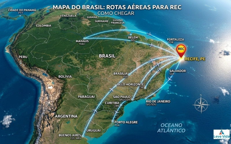 Mapa de rotas aéreas para Recife
