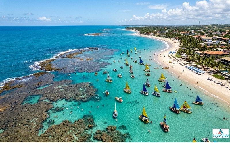 Vista aérea de Porto de Galinhas com piscinas naturais